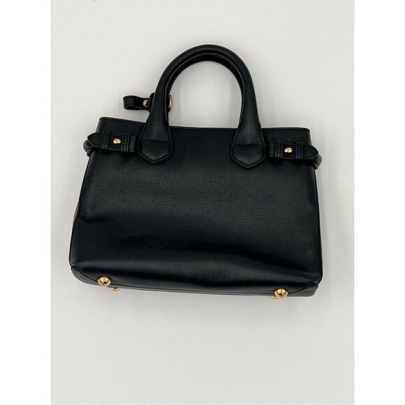 Burberry Banner Tote Iconic House Check Derby Shoulder Bag Black Leather - Picture 4 of 16
